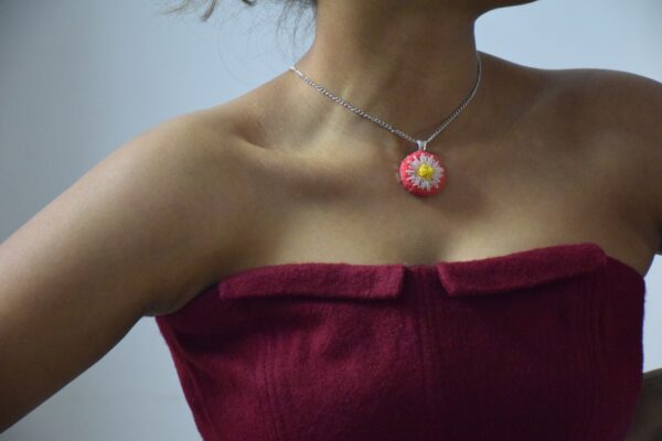 flower embroidered pendant