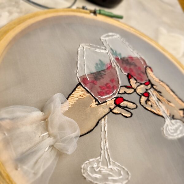 embroidery hoop frame with wine glass embroidered for wine lovers