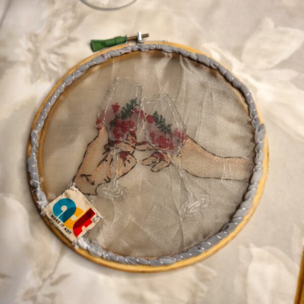 embroidery hoop frame with wine glass embroidered for wine lovers