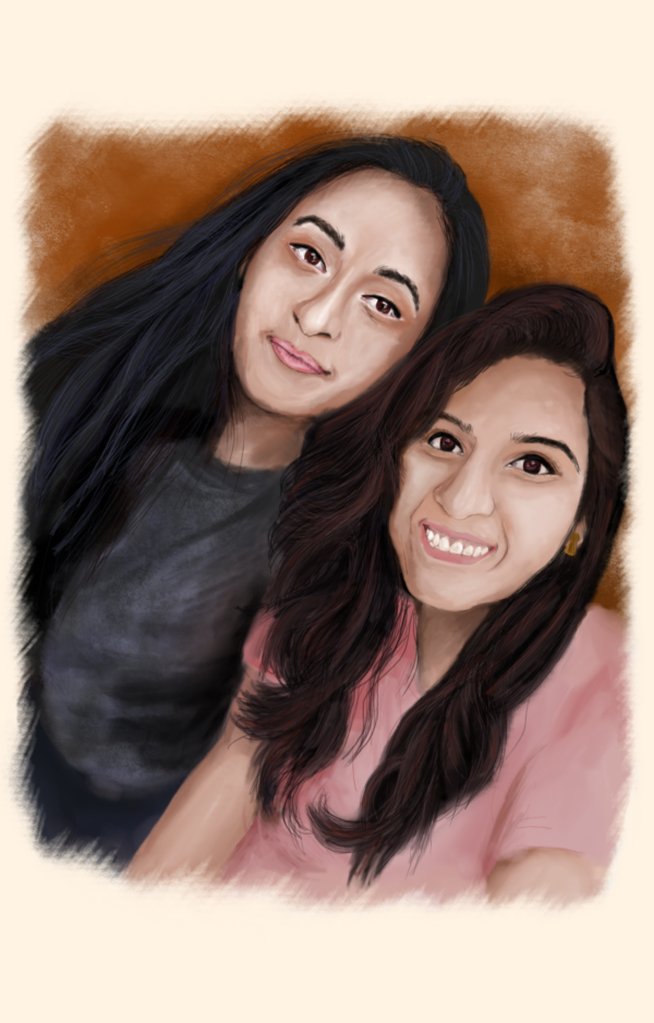 custom digital portrait of two friends
