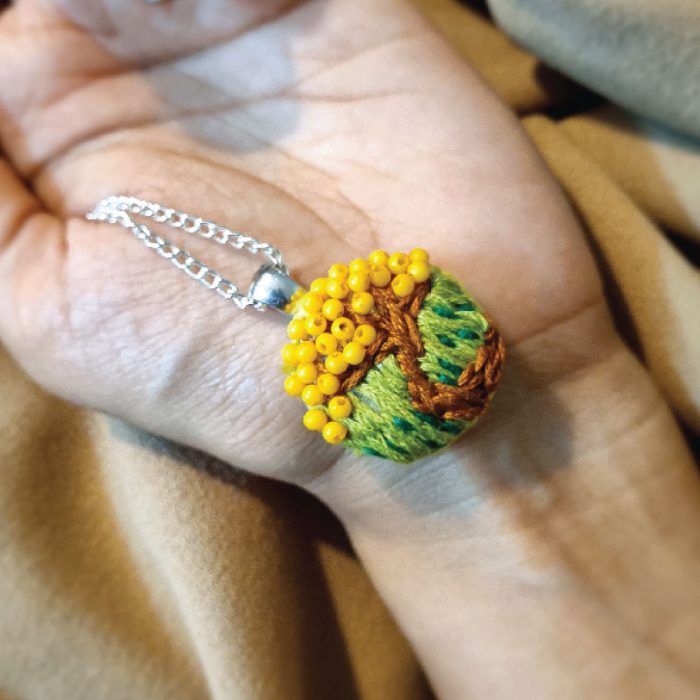 Yellow Tree Embroidered Pendant