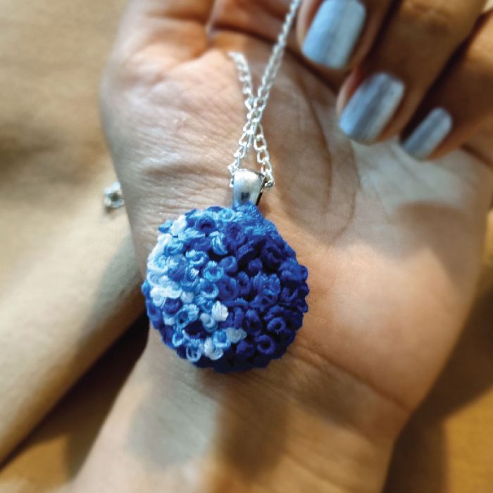 Blue Moss Embroidered Pendant