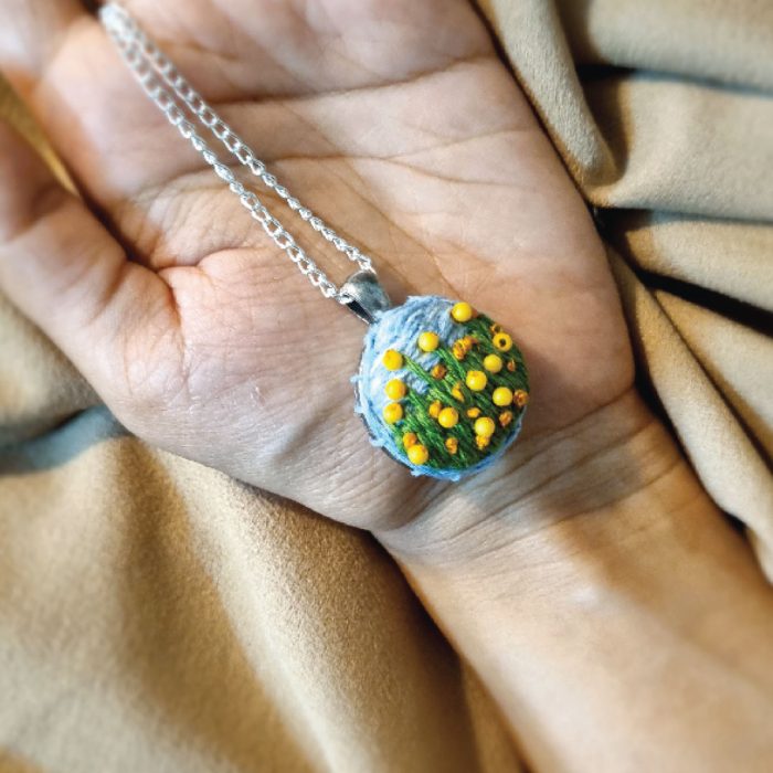 Mustard Garden Embroidered Pendant