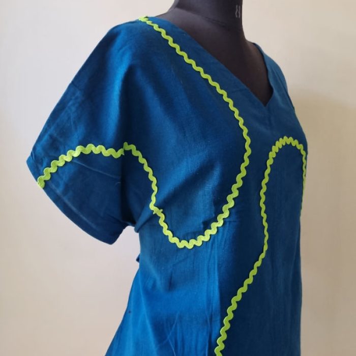 Green Waves on Blue Zero Waste Top