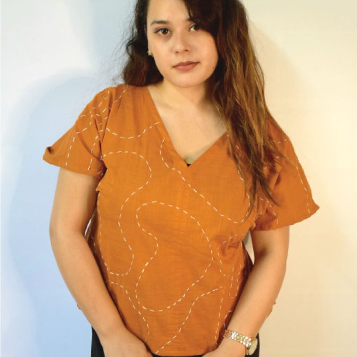 Abstract Kantha embroidered zero waste top