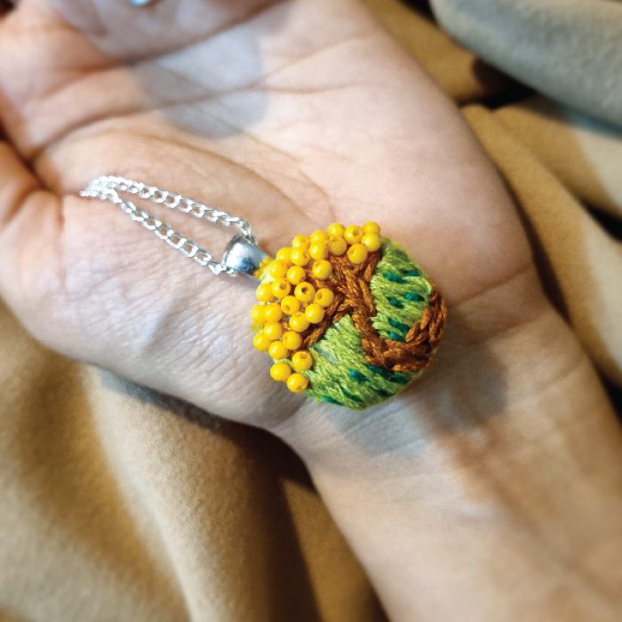 Yellow Tree Embroidered Pendant